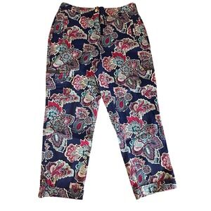Chicos Paisley Print Crop Pants Blue Purple Pockets Womens Size 0.5 US S/6.‎